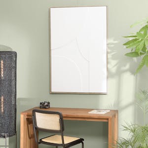 Tableau blanc abstrait formes en relief 83 x 123 cm